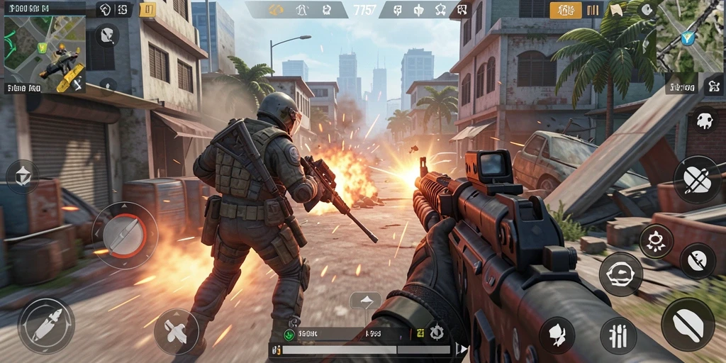 Gameplay intens di dalam medan perang FPS.