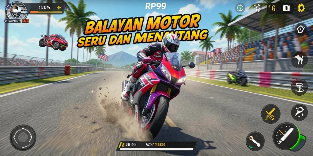 Screenshot menunjukkan balapan seru di trek yang menantang.